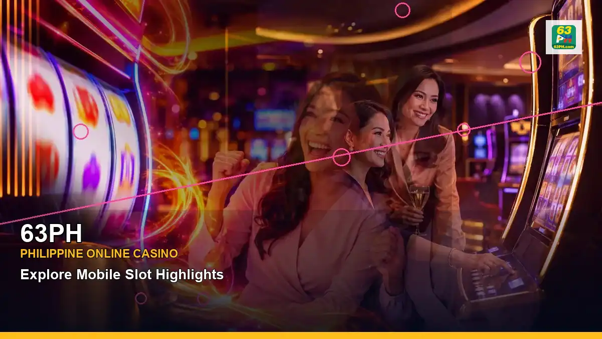 63PH party online slot games featuring an adult Filipina casino host with a panoramic reel composition