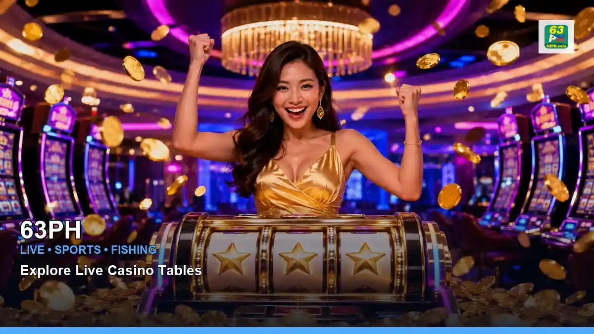 63PH gold-lit jackpot slot games in a celebratory layout for Philippine players